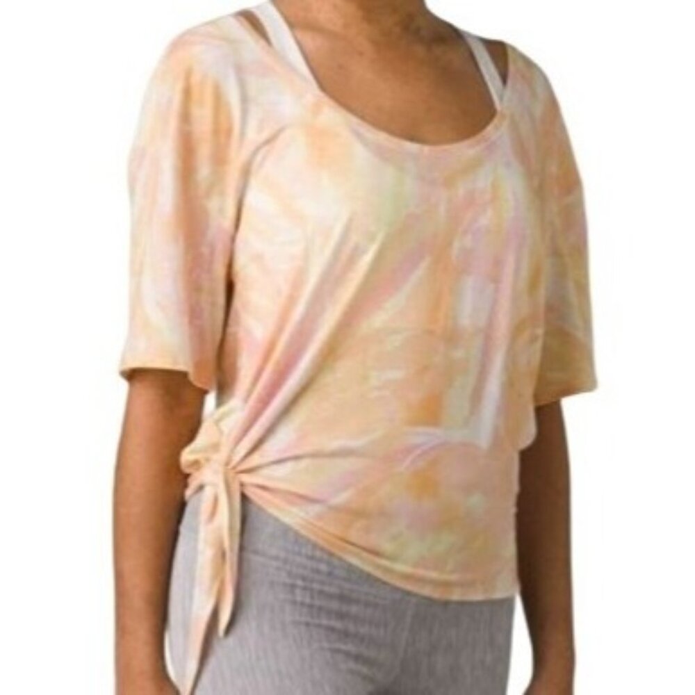 Prana Women’s Polyjungle Top Size Medium Pastel Tie-Dye Loose Fit Short‎ Sleeve